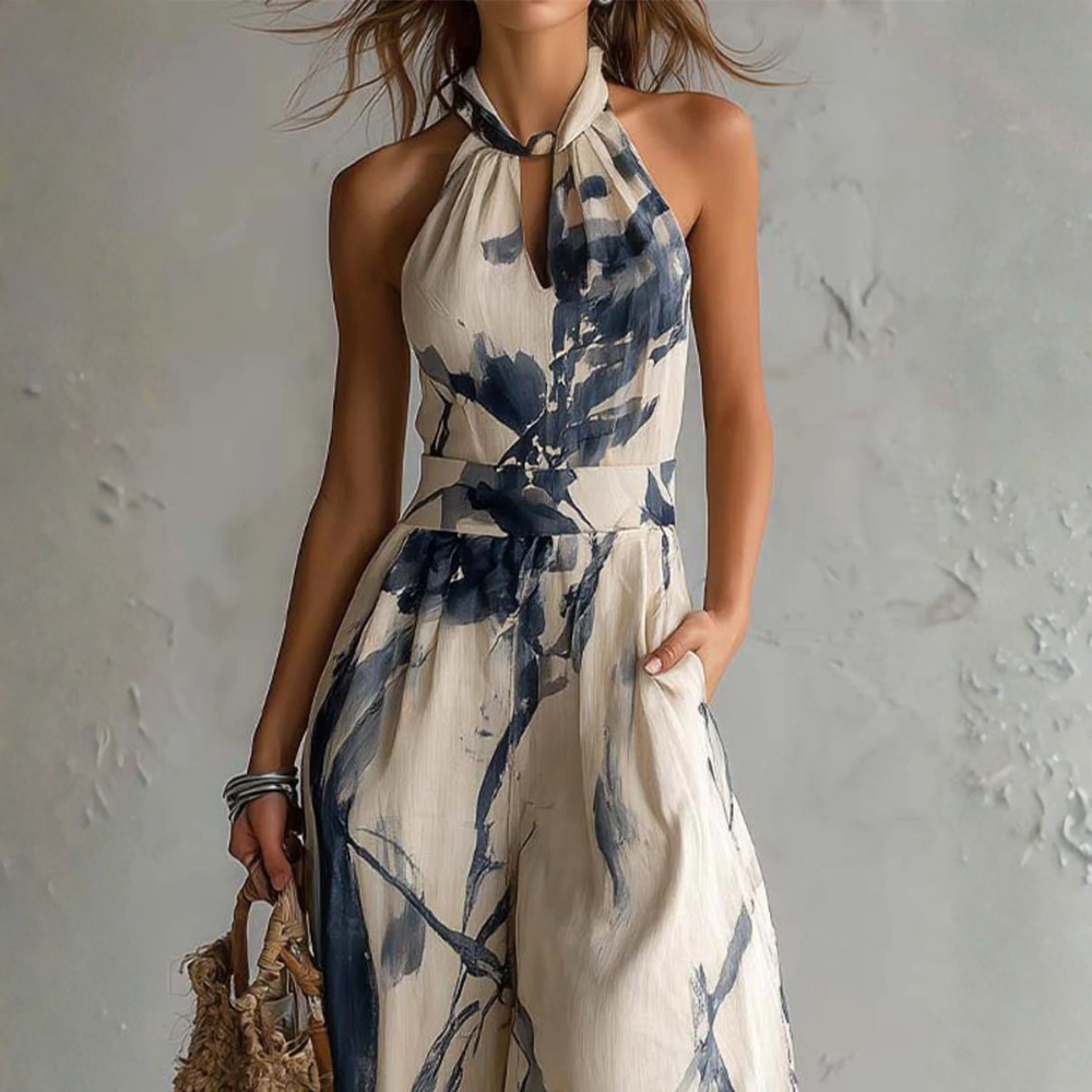 Symia | Halter Neck Printed Wide Leg Jumpsuit