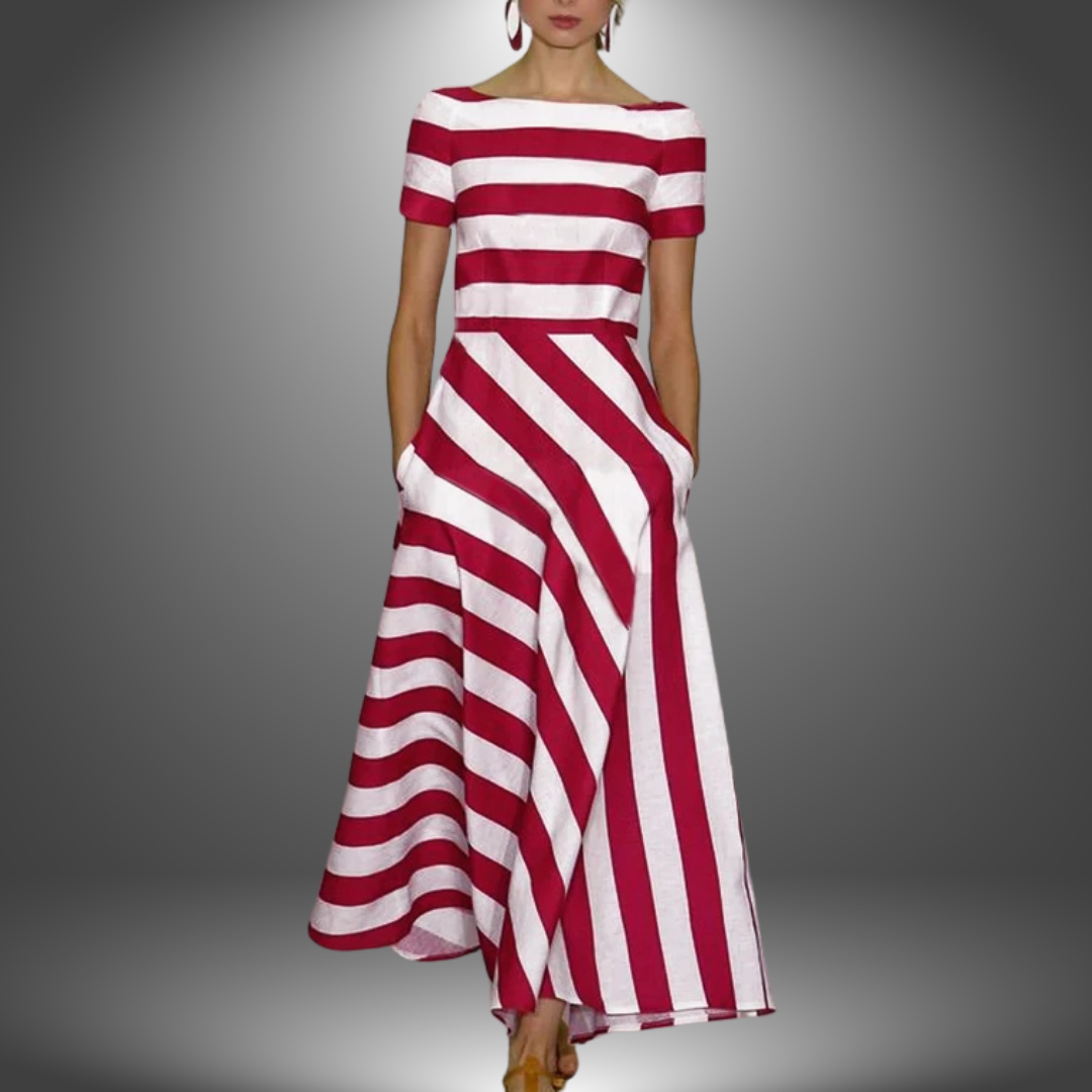 Nicole | Striped Short Sleeve Pocket Maxi Dress