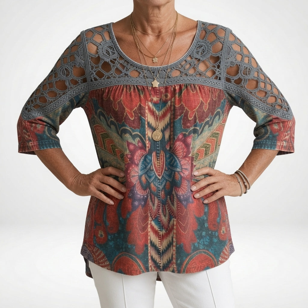 Steven | Tunic Top Floral Print Crochet Sleeve