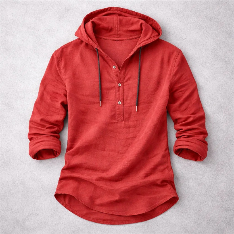 Refael | Hooded Long Sleeve Henley Shirt