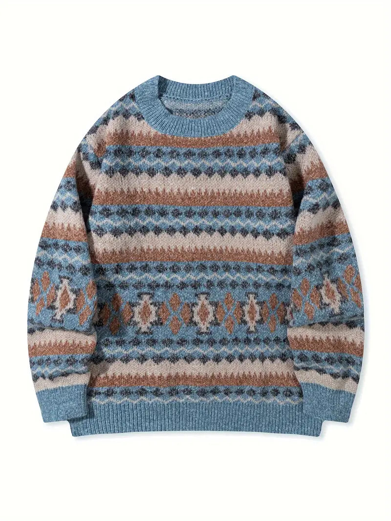 Hartman | Geometric Crew Neck Knitted Sweater