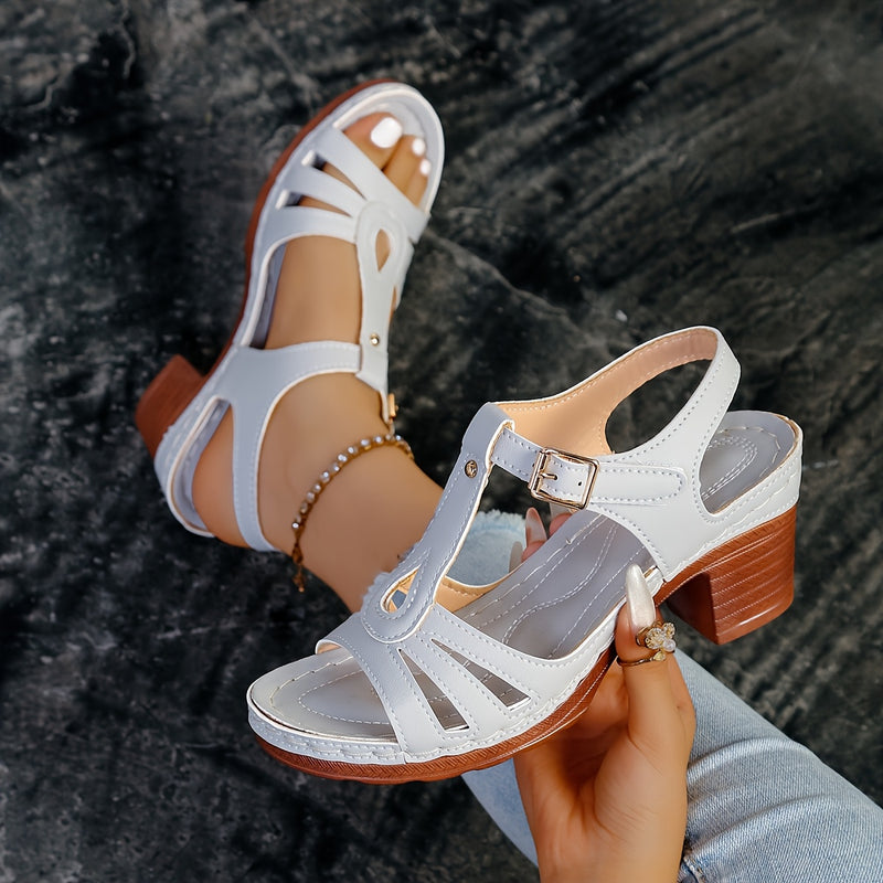 Manya | Block Heel T-Strap Open Toe Sandals