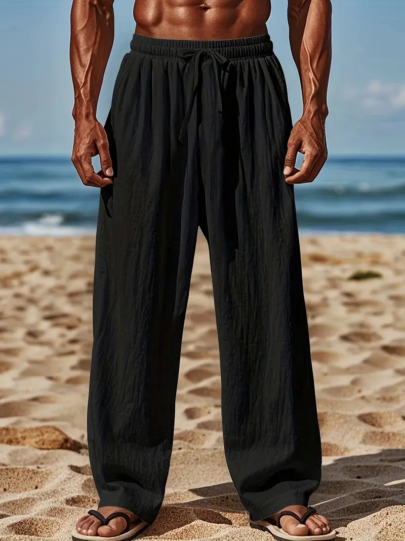 Babaev | Drawstring Wide Leg Casual Linen Pants