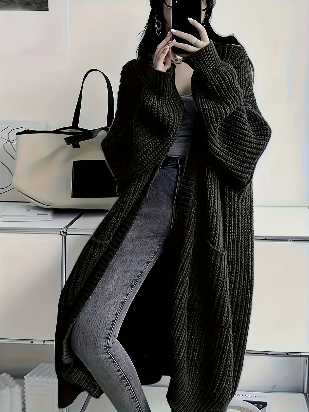 Maveoruna | Open Front Long Knit Cardigan with Pockets
