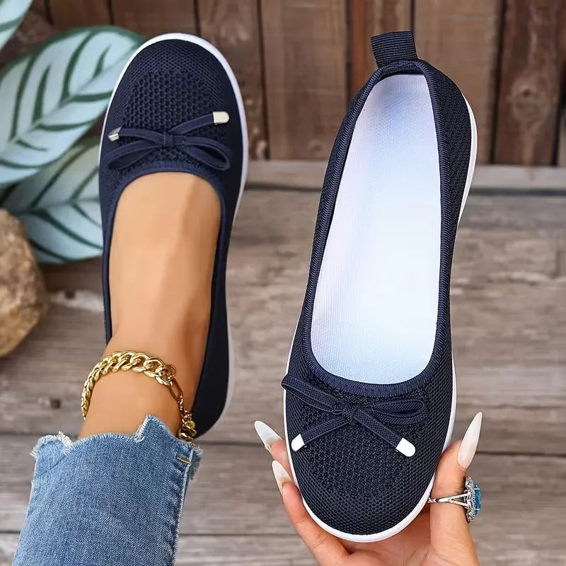 Mayda | Ballet Flats Knit Bow Round Toe