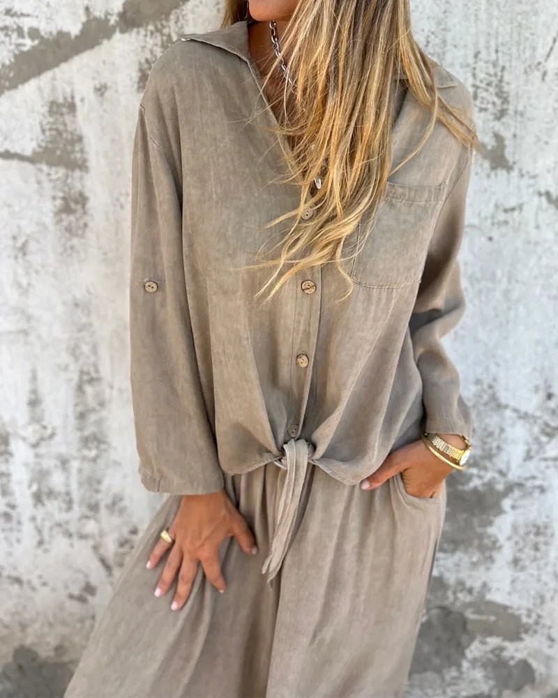 Bogna | Two-Piece Set Tie-Front Shirt Wide-Leg Pants