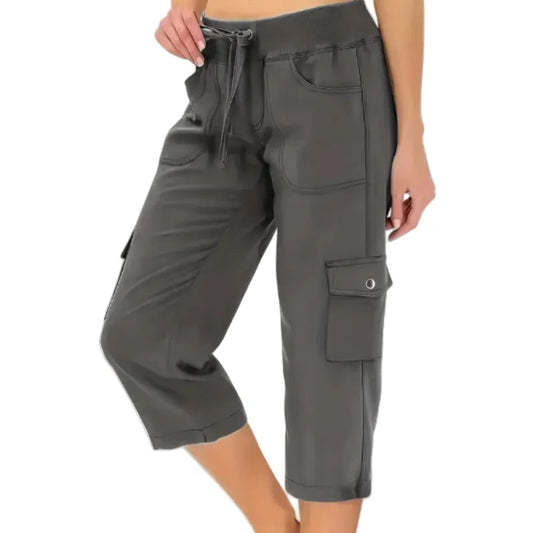 Mileni - High Waist Capri Cargo Drawstring Pants With Pockets