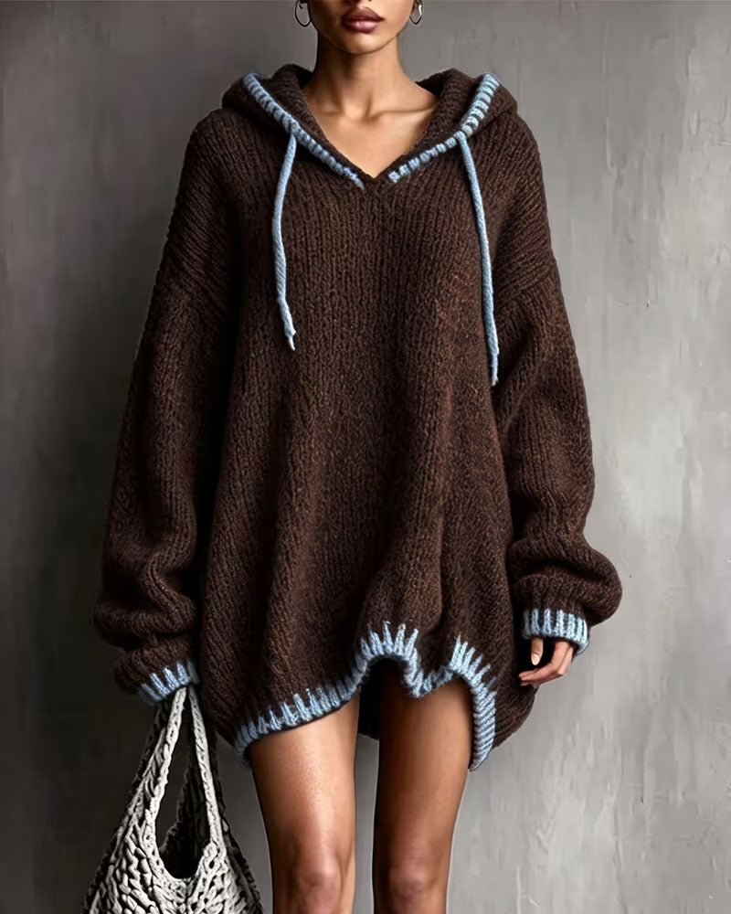 Engels | Sweater With Hood and Blue Contrast Stitching