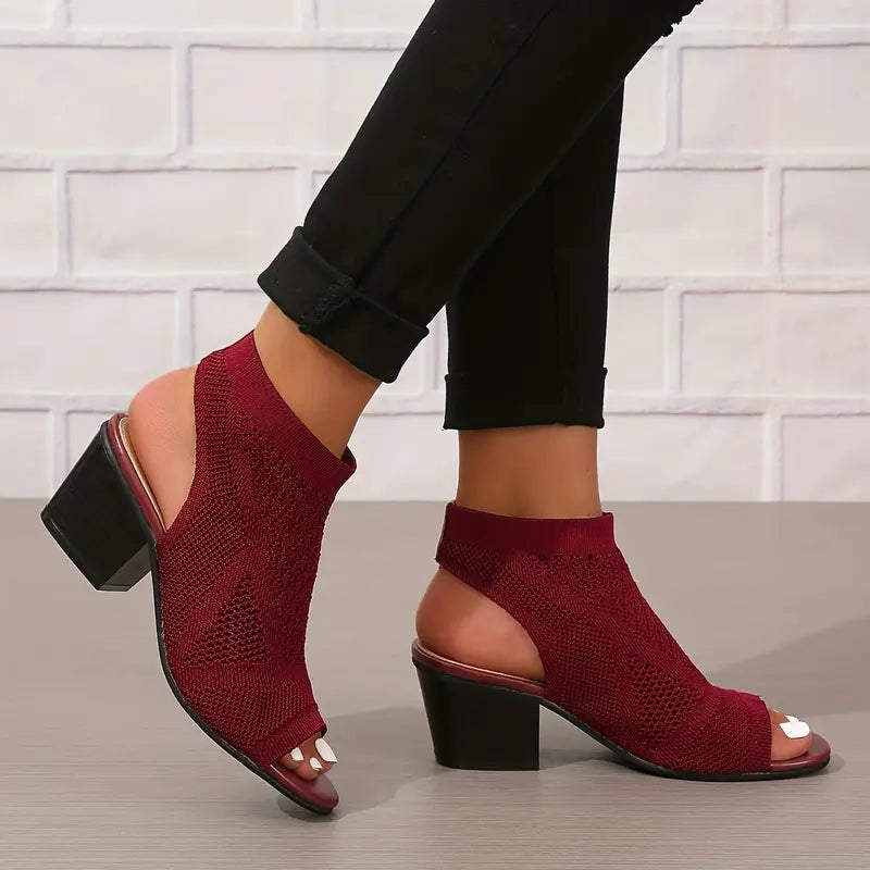 Velina | Peep Toe Knit Block Heel Sandals