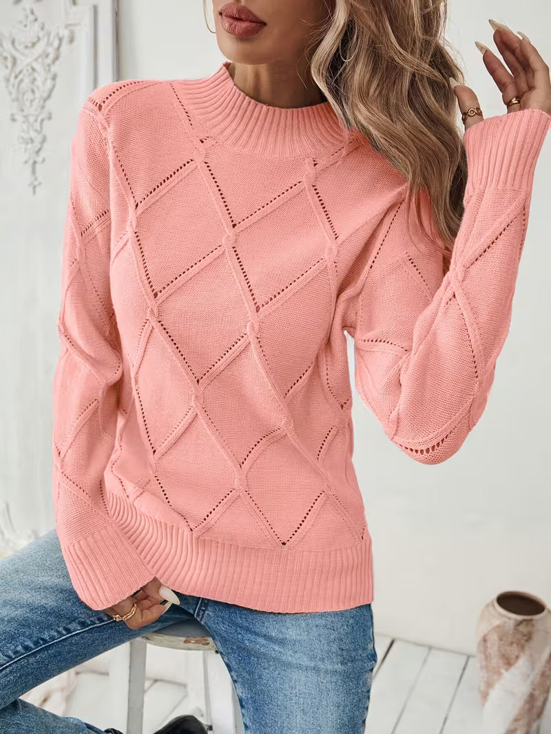 Sireanicia | Round Neck Diamond Knit Sweater in Sky Blue