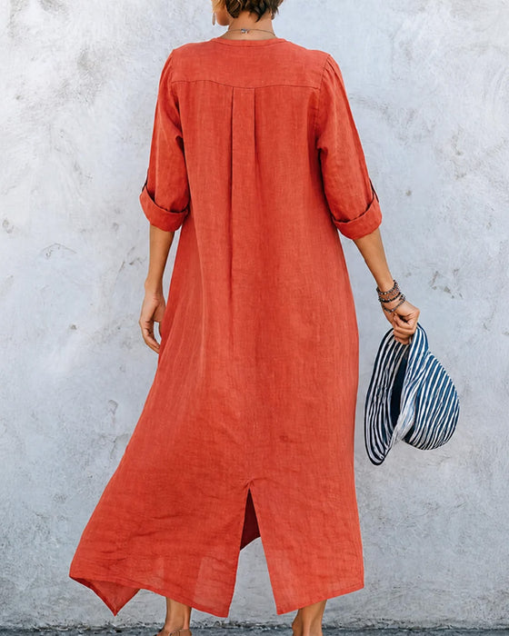 Lizie | Long V Neck Button Front Maxi Dress