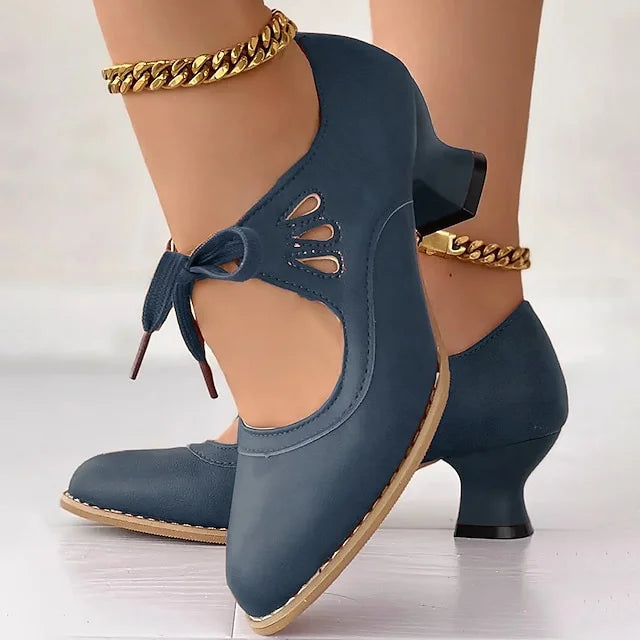 Zydrune | Round Toe Lace Up Heel Pumps