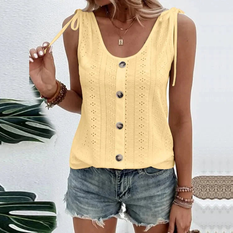 Fedelm | Sleeveless Button Front Eyelet Tank Top