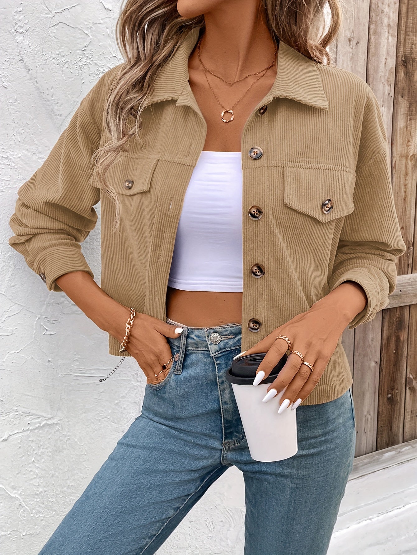 Nichola | Corduroy Button Front Utility Jacket