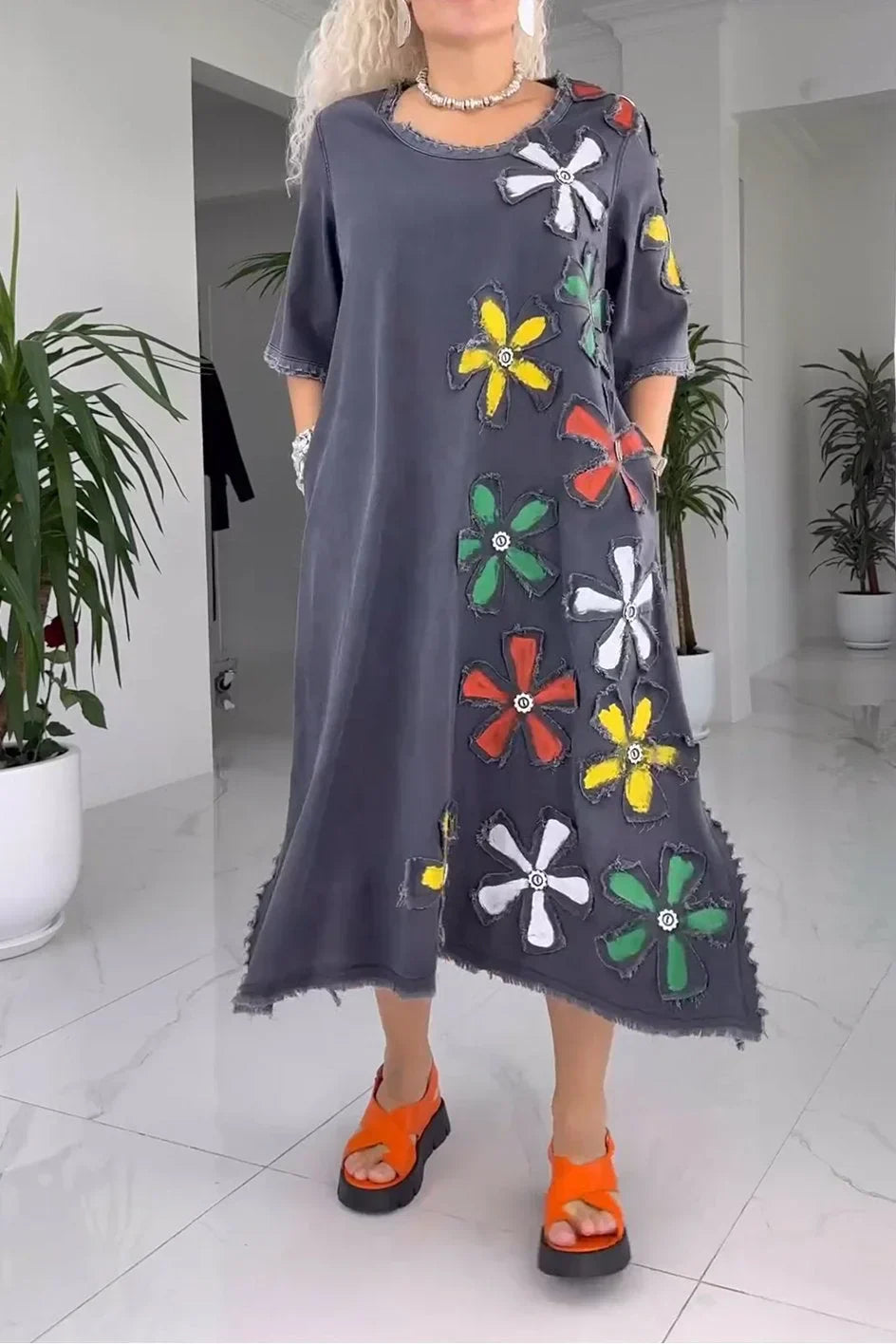 Jiella | Casual Floral Pattern Midi Dress