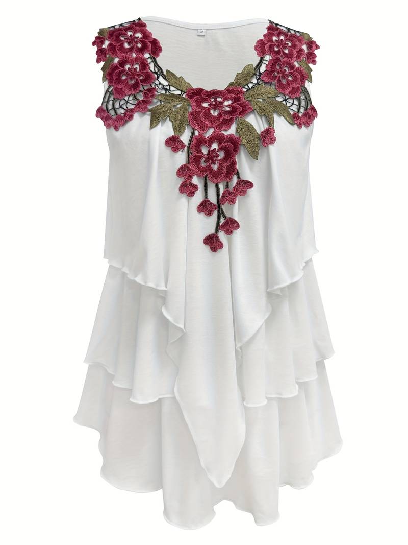 Verunka | Sleeveless V Neck Floral Ruffle Blouse