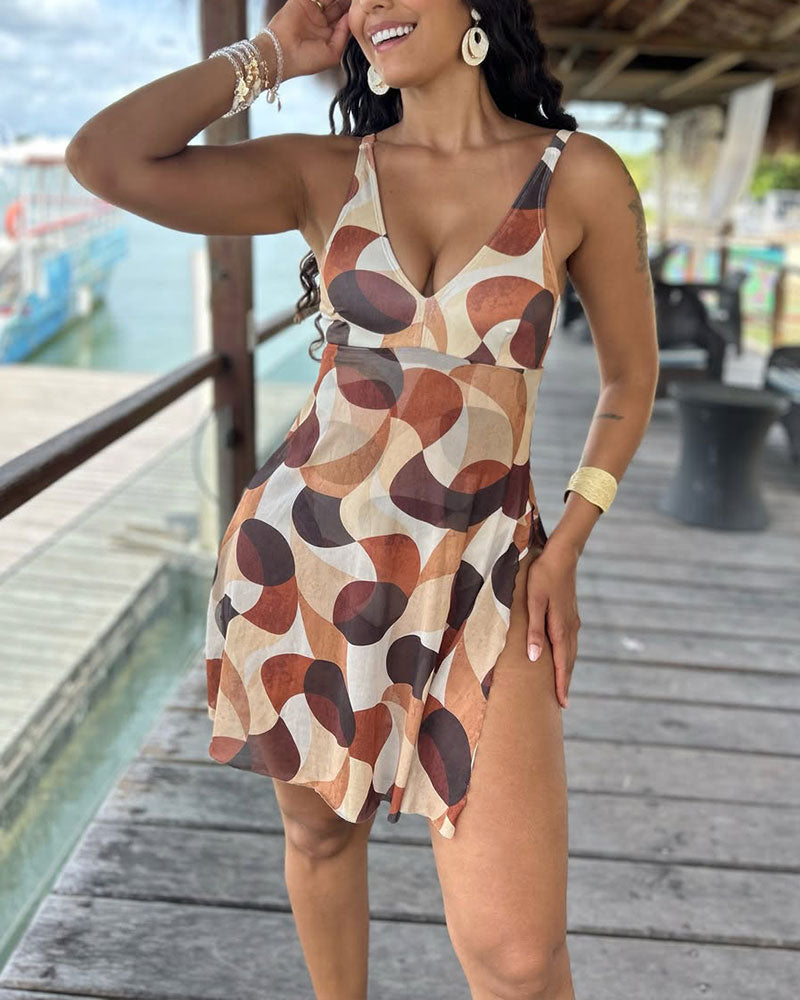 Rezeda | V-Neck Printed Swim Dress One-Piece