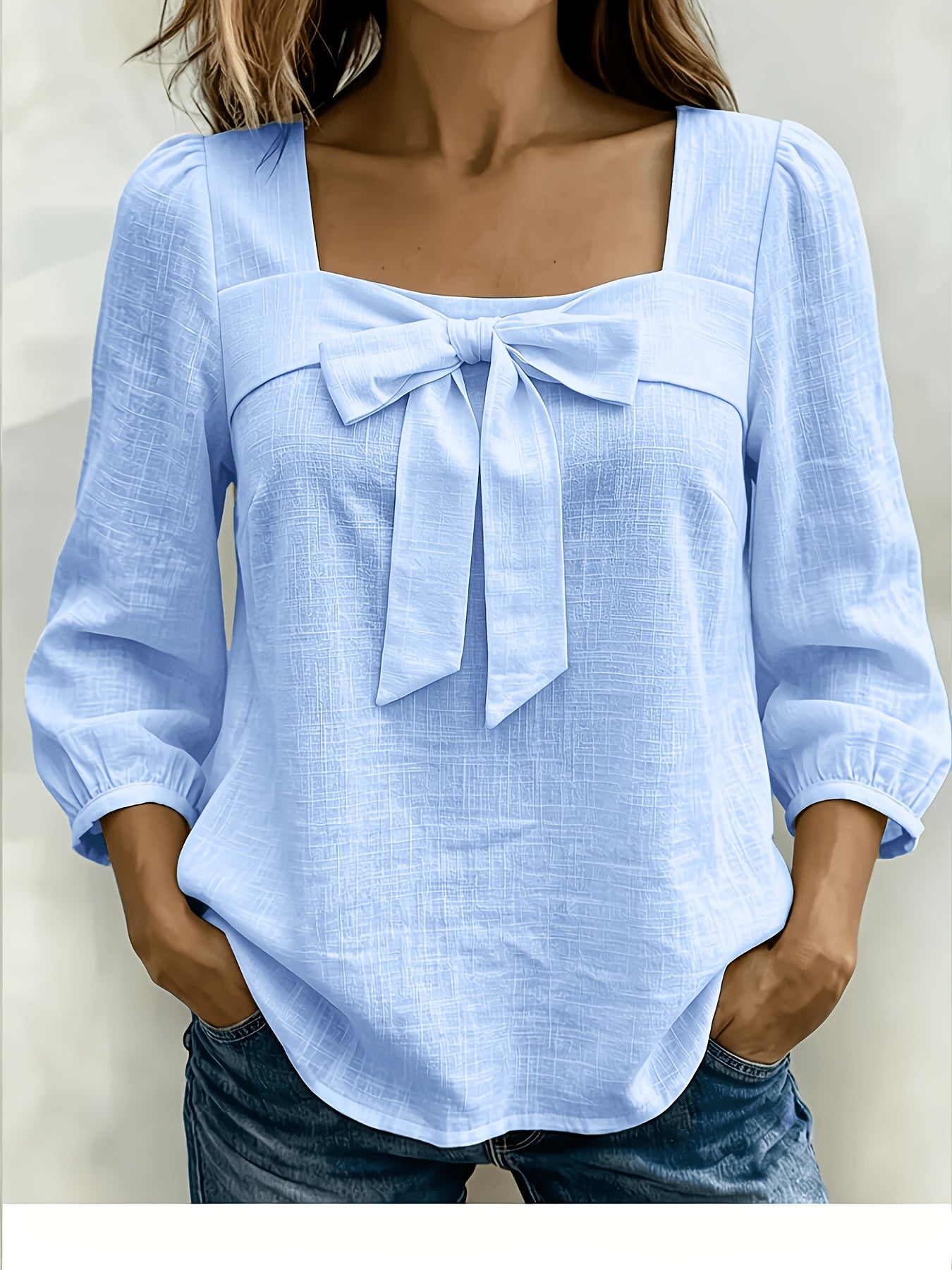 Avelieandra | Casual Summer Bow-Front Shirt in Blue