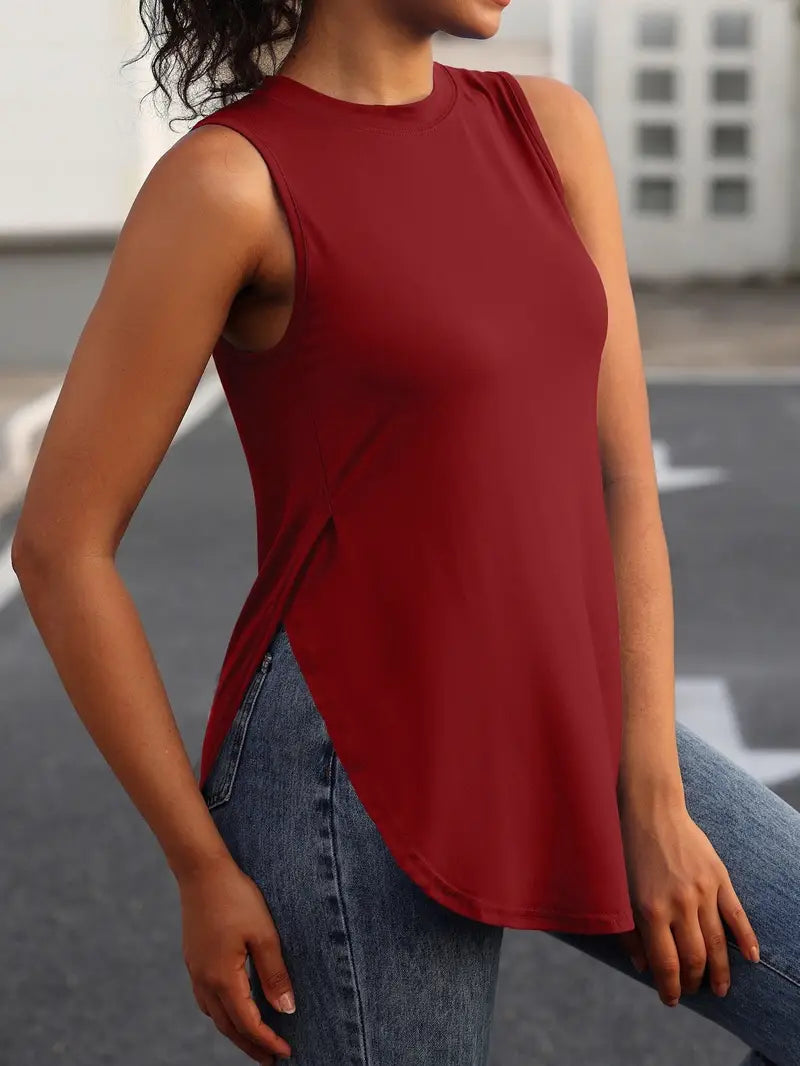 Desirae | Solid Sleeveless Crew Neck Tunic Top
