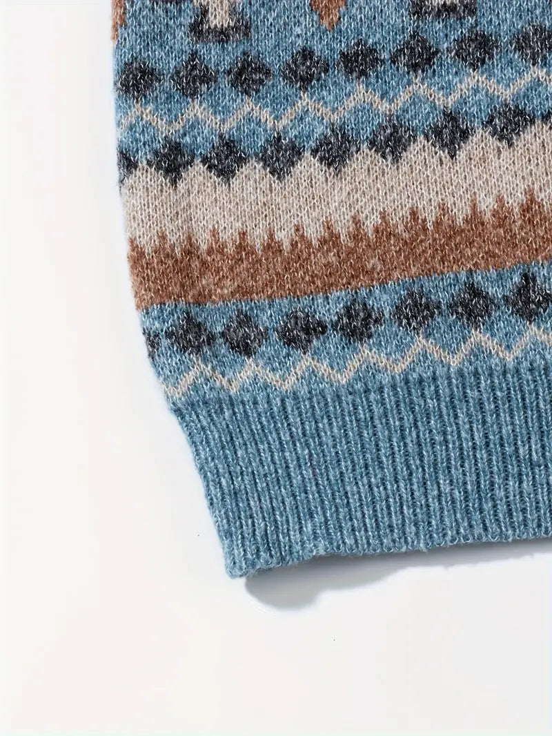 Hartman | Geometric Crew Neck Knitted Sweater