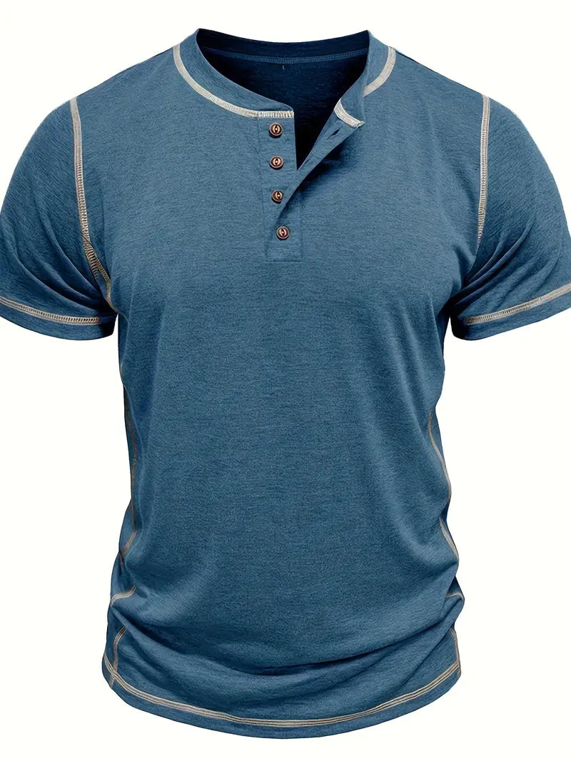 Orazio | Henley Short Sleeve Contrast Stitch Shirt