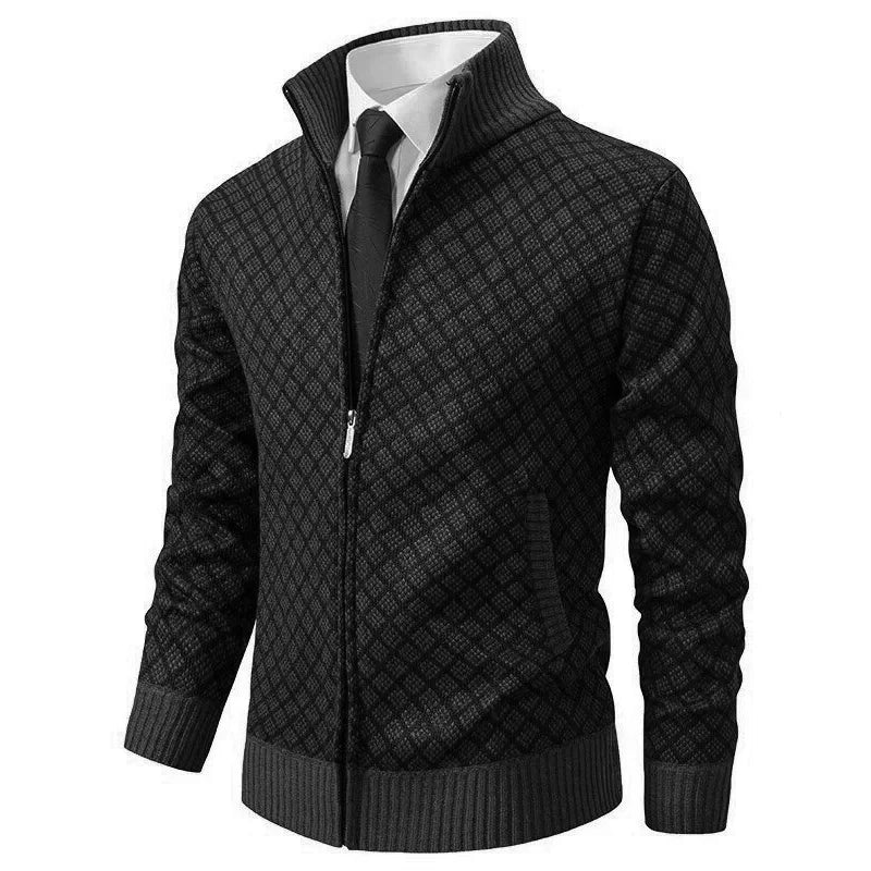 Klarik | Full-Zip Diamond Pattern Knit Cardigan
