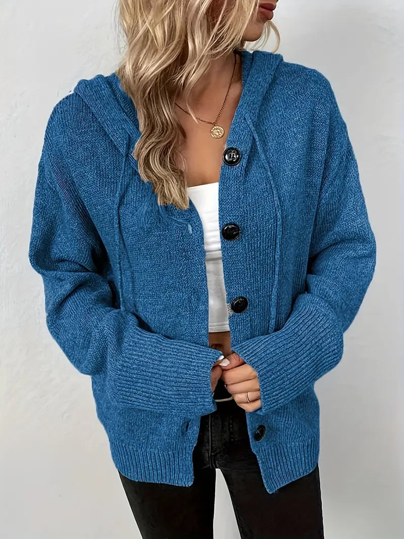 Suthida | Hooded Button Front Knit Cardigan Sweater