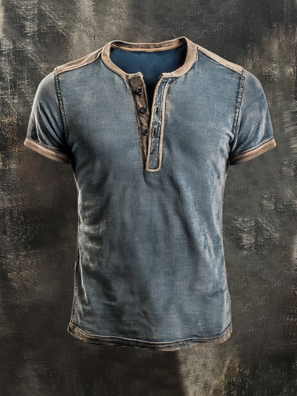 Andrey | Henley T Shirt Short Sleeve Contrast Trim