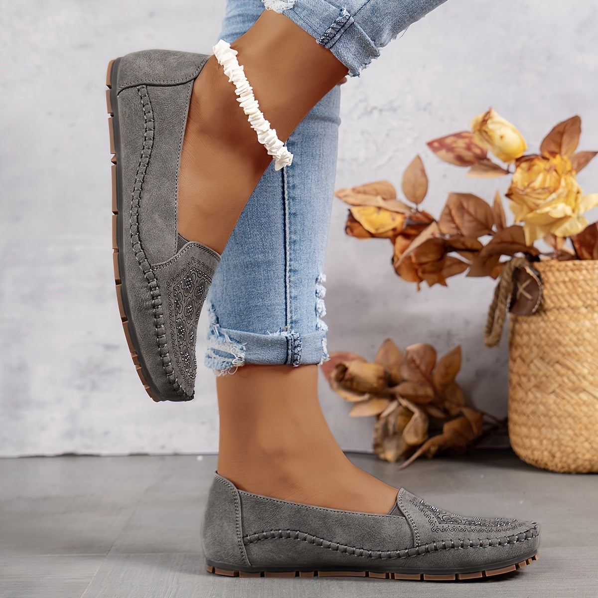 Lyrissa | Floral Slip-On Loafers Shoes