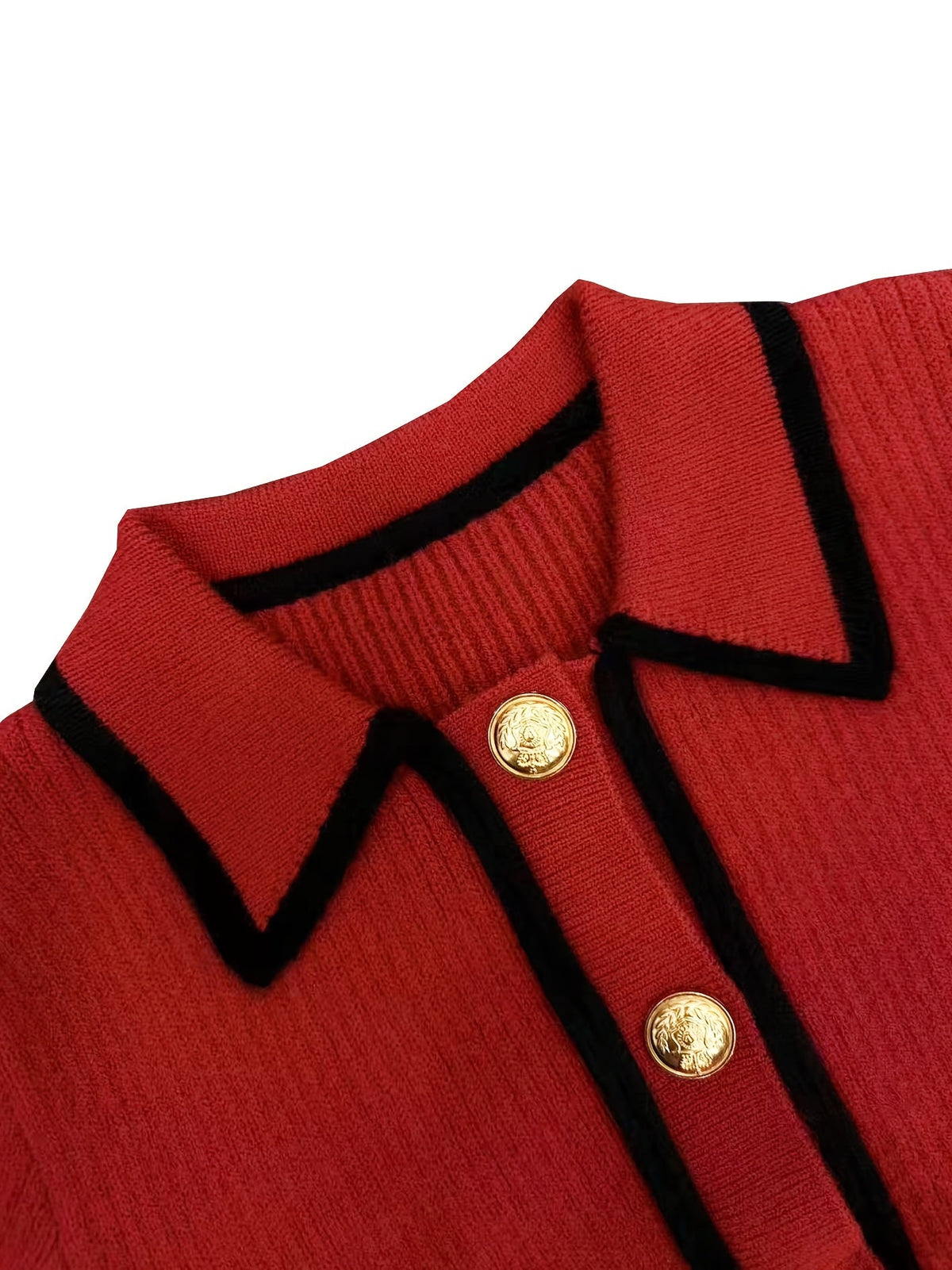 Roweina | Long Sleeve Contrast Trim Button Sweater