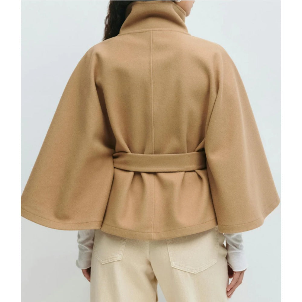 Araceli | Cape Jacket High Neck Belted Button Front