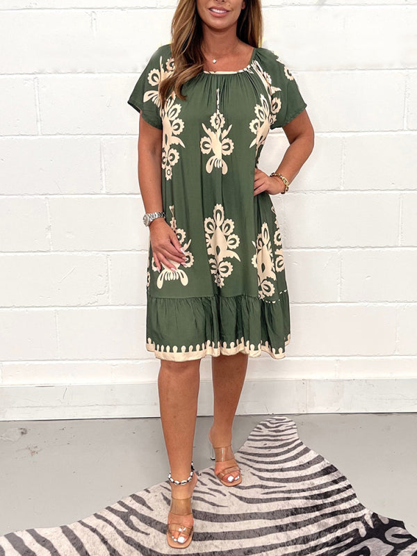 Gulfiya - Embroidered Print Round Neck Smock Dress