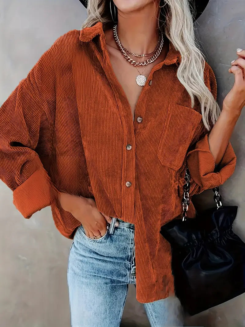 Irmela | Long Sleeve Corduroy Button Shirt