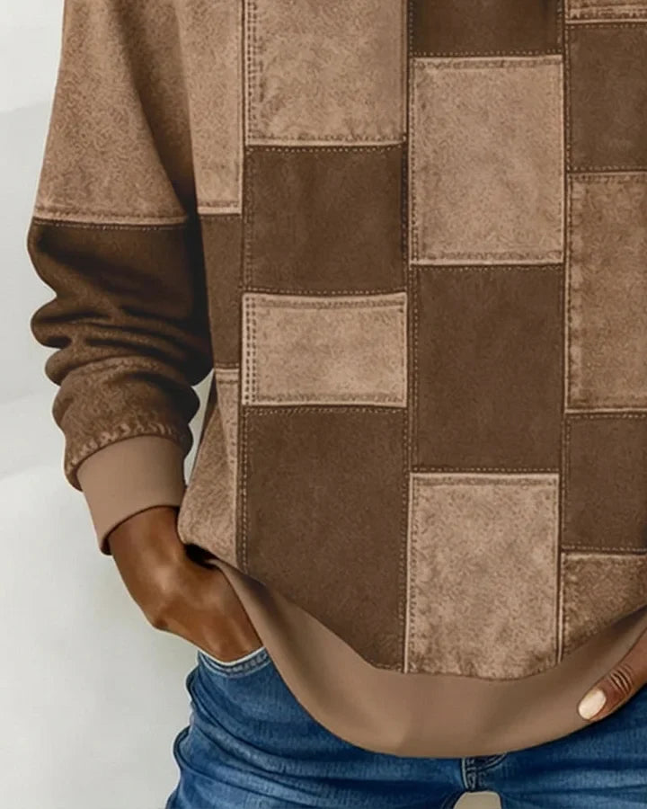Yaralyn | Patchwork Hooded Long Sleeve Sweatshirt