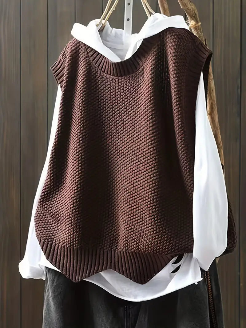 Ramona | Knitted Sleeveless Crew Neck Sweater Vest