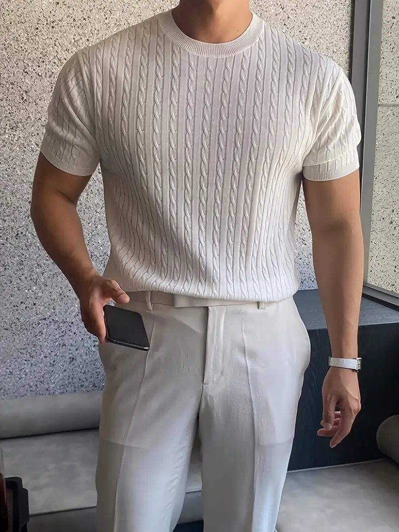 Kiril - Cable Knit Short Sleeve Crewneck Jumper