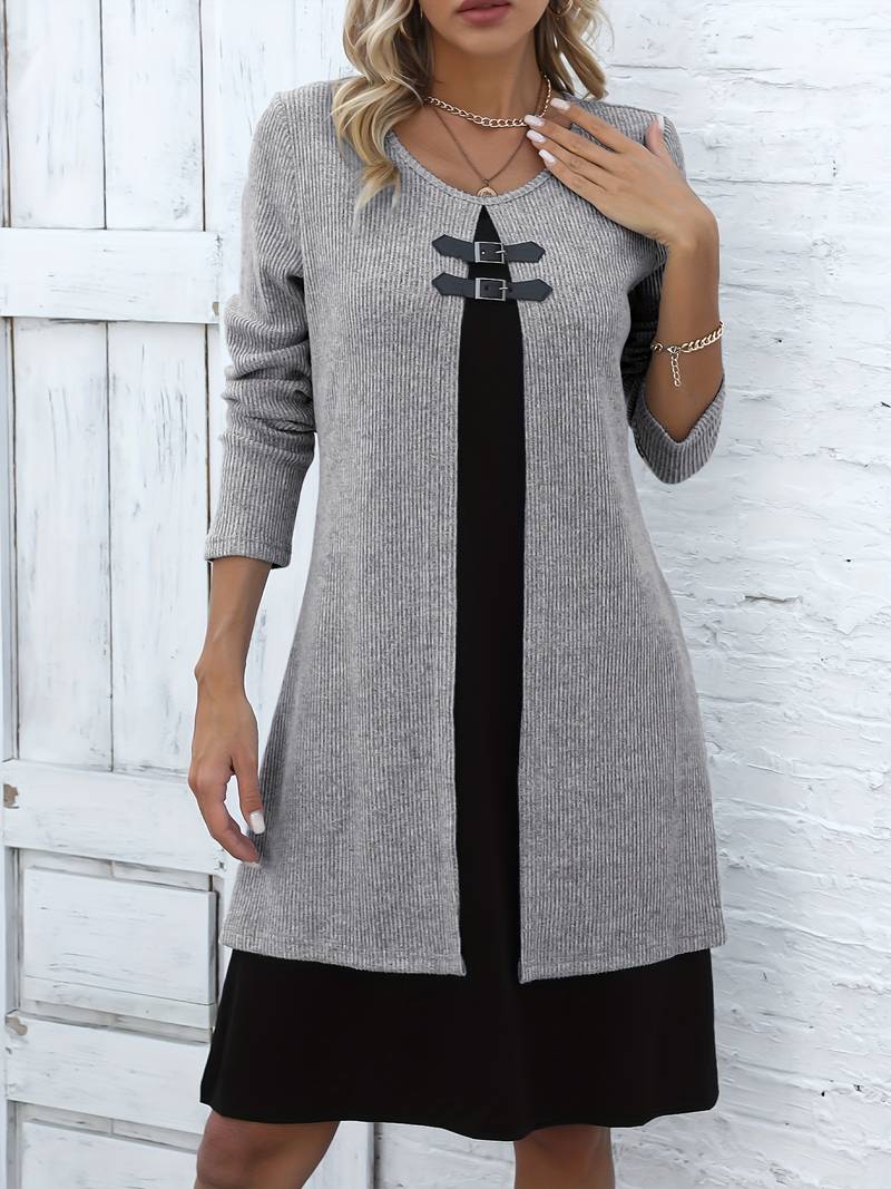 Shirahoshi | Dress Ribbed Long Sleeve Buckle Front