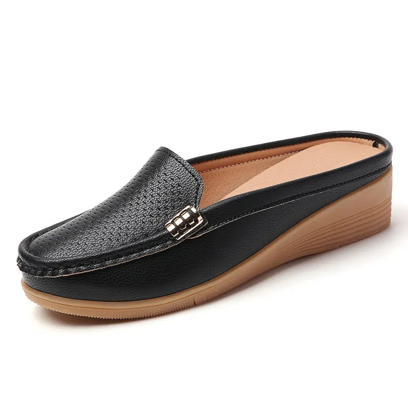 Morgani | Slip On Wedge Moccasin Mule Shoes