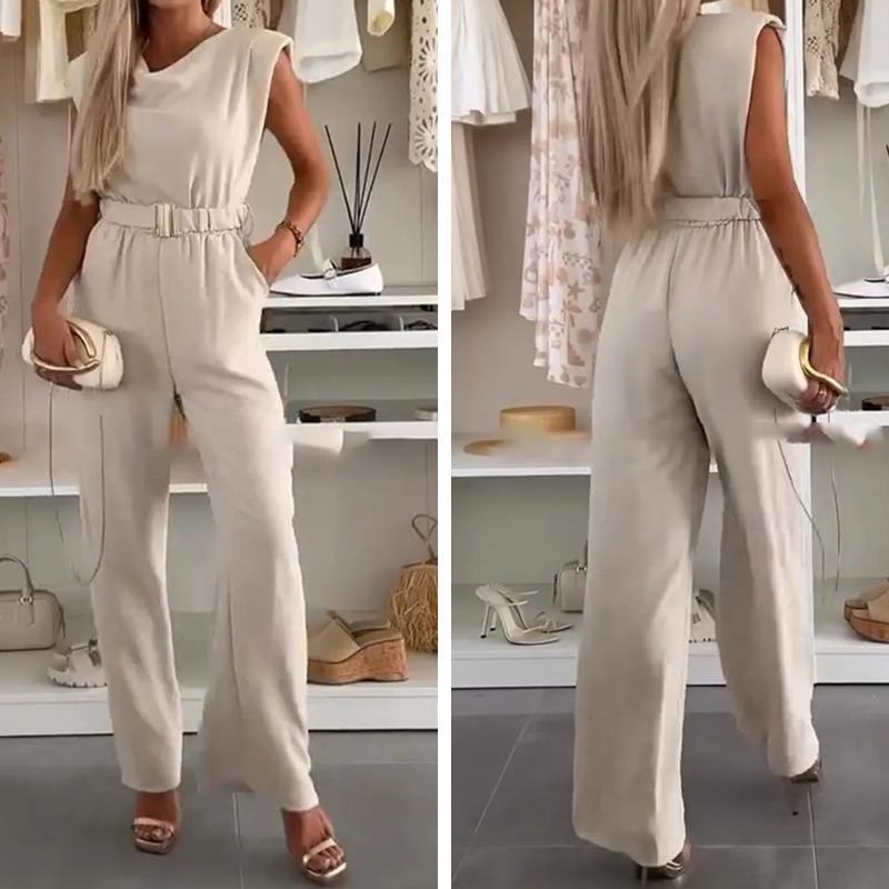 Lyda - Sleeveless Belted Wide Leg Jumpsuit