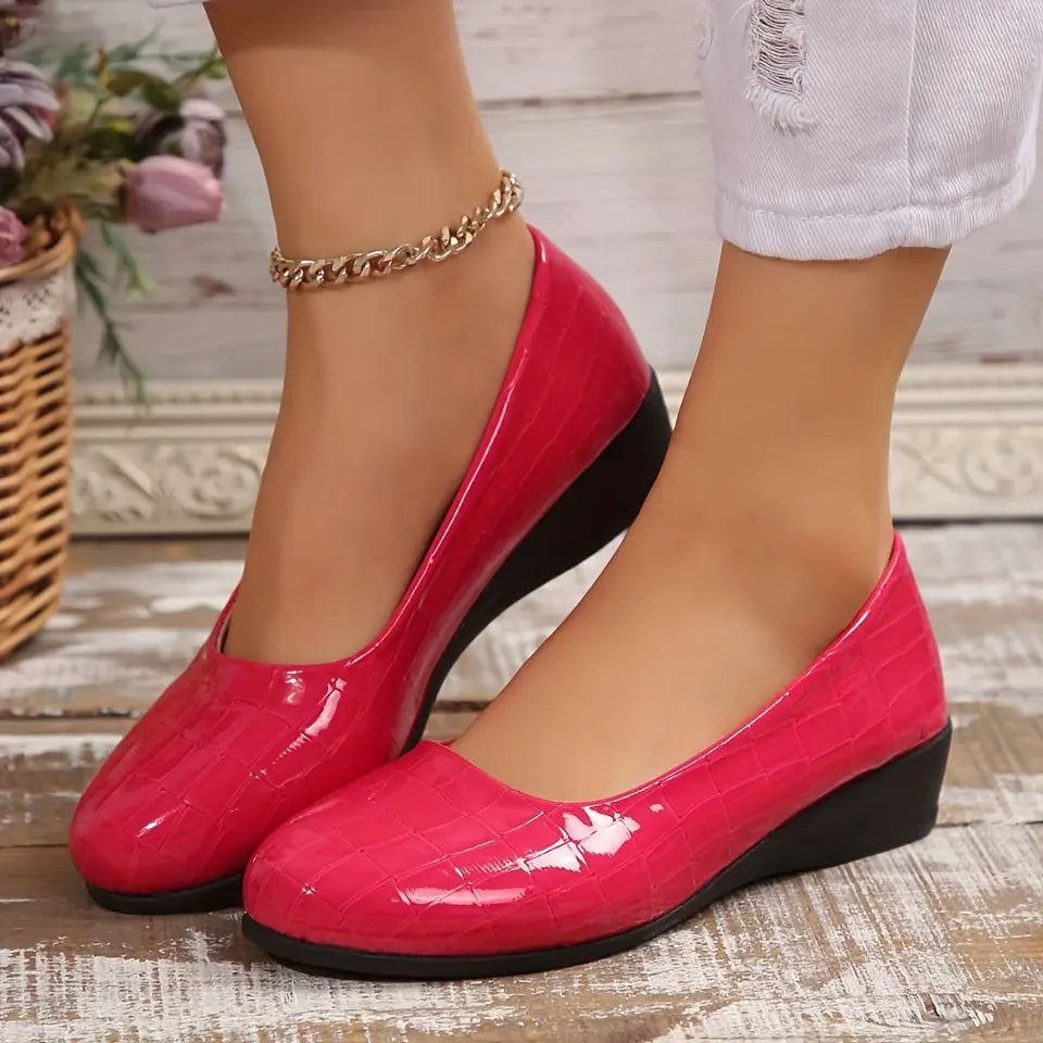 Rebekah - Wedge Slip On Crocodile Pattern Flats
