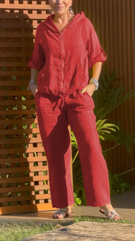 Pietra | Hooded Zip Two Piece Pant Set