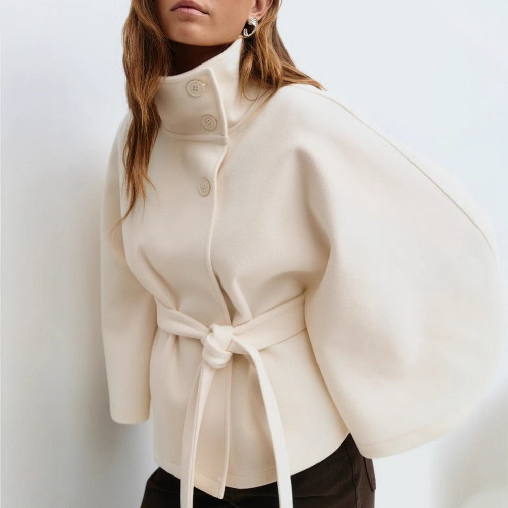 Araceli | Cape Jacket High Neck Belted Button Front