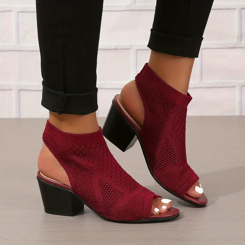 Velina | Peep Toe Knit Block Heel Sandals