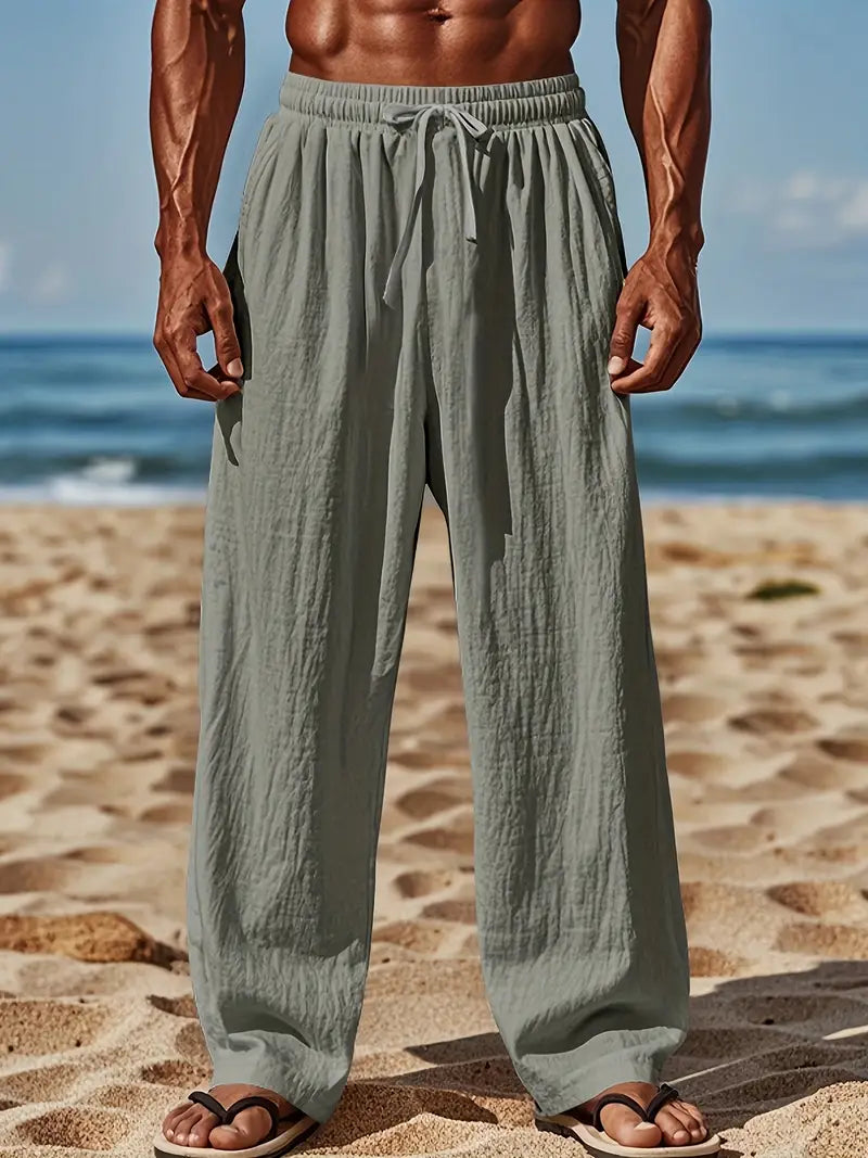 Babaev | Drawstring Wide Leg Casual Linen Pants