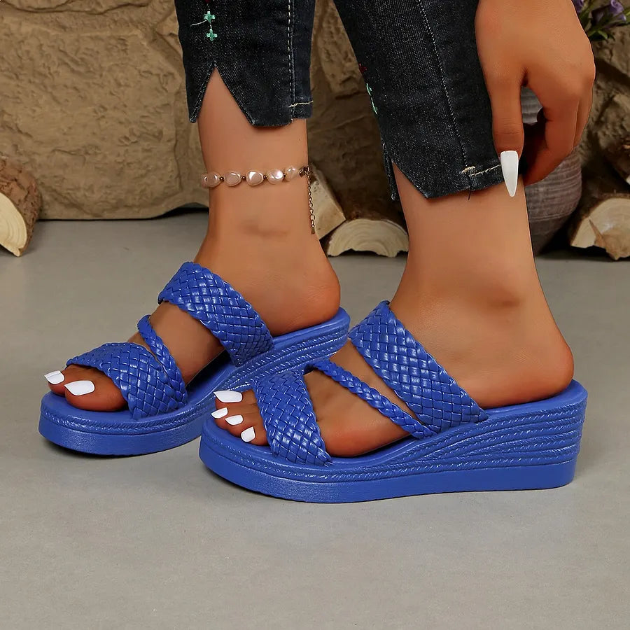 Kalwina - Braided Strap Platform Slide Sandals