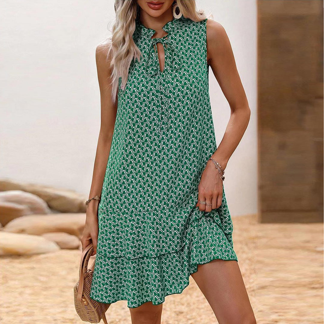 Lenora | Sleeveless Printed Tie Neck Mini Dress