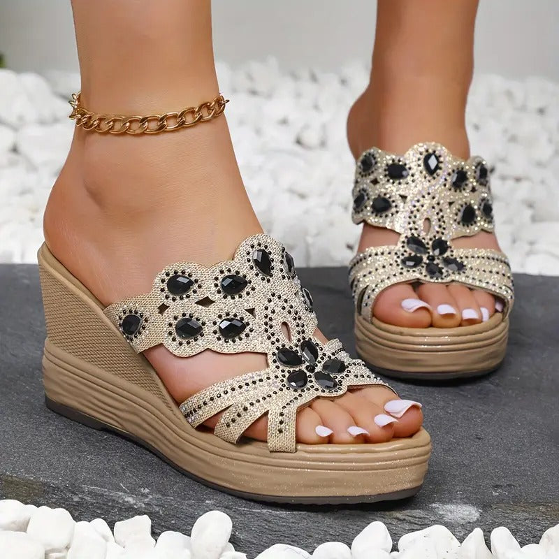 Lakeisha | Heeled Sandals Rhinestone Floral Slip-On