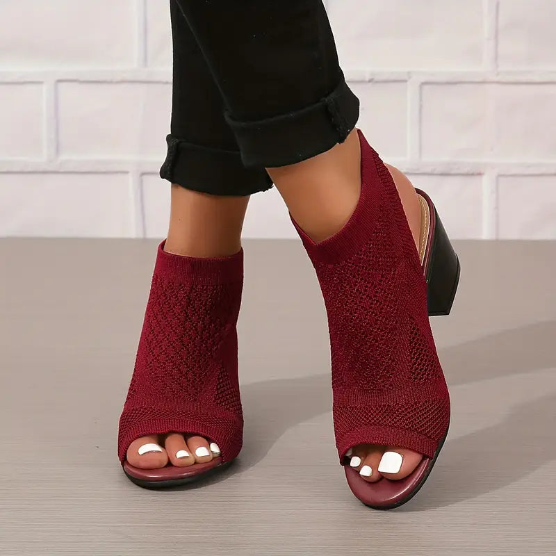 Velina | Peep Toe Knit Block Heel Sandals