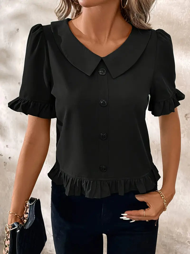 Foteini - Peter Pan Collar Short Sleeve Blouse
