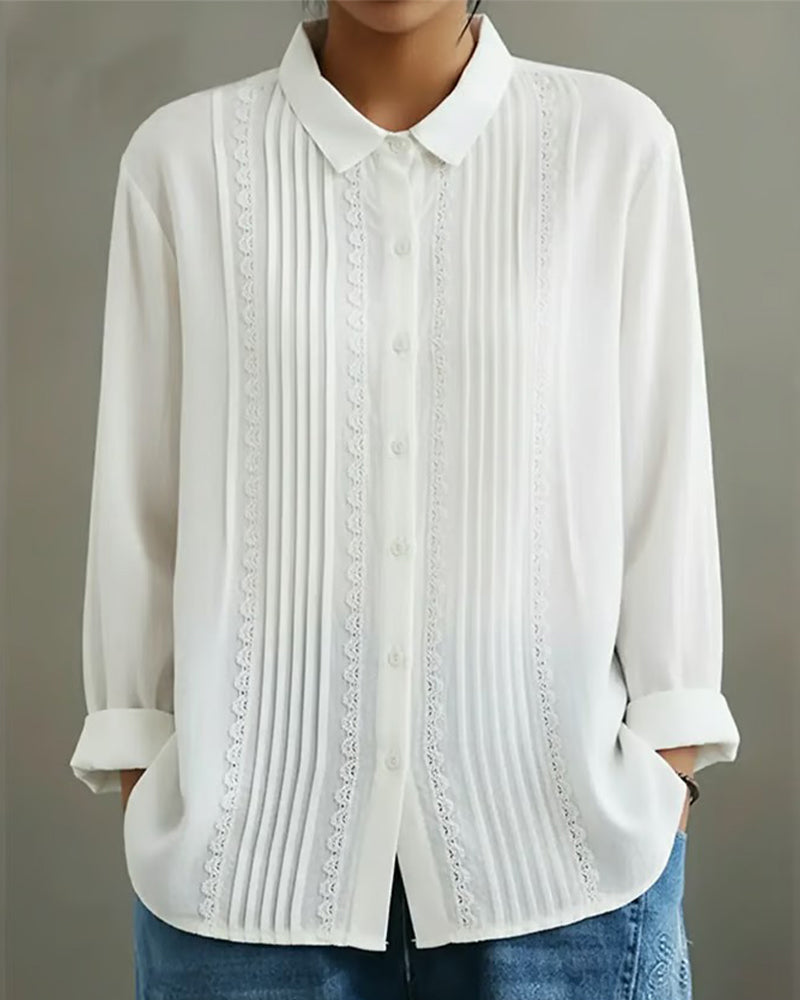 Tzurya | Long Sleeve Pleated Button-Front Blouse